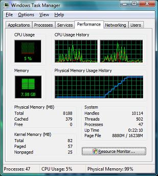 Task Manager Record of Using 8GB of RAM